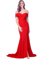 Criss Cross Full Length Long Crepe Prom Dresses with Side Split