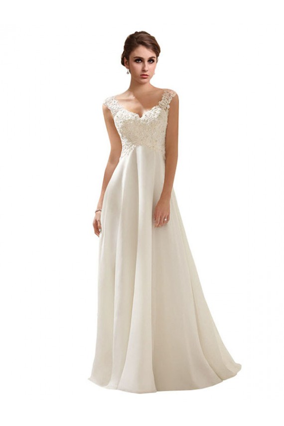 V-Neck Lace Wedding Dress On Chiffon