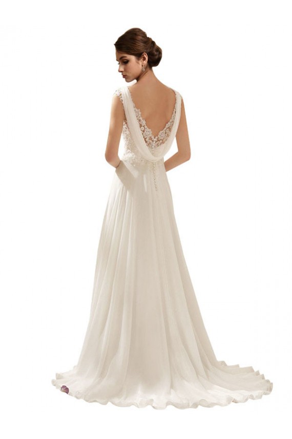 V-Neck Lace Wedding Dress On Chiffon