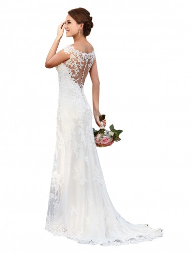 Illusion Bateau Neckline Fit and Flare Lace Wedding Dress