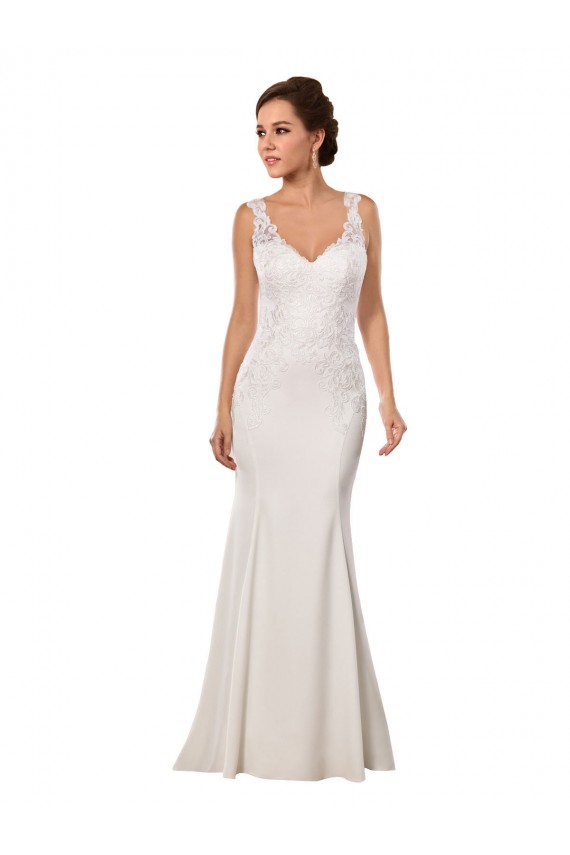 V-Neck Mermaid Crepe Wedding Dress with Lace Bodice