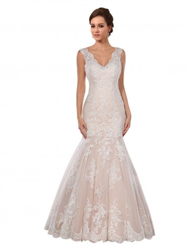 Classic Fit and Flare V-Neck Mermaid Lace Wedding Dress