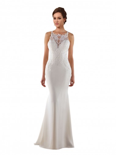 Modern High Neck Sheath Wedding Dress with Lace Bodice