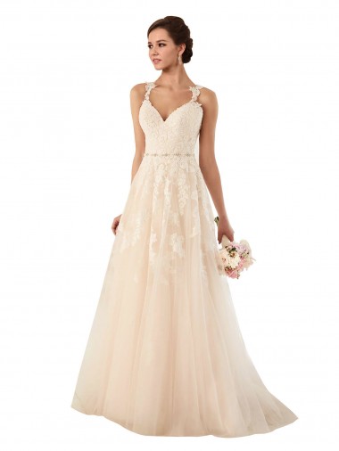 Sweetheart A-Line Tulle Wedding Dress with Lace Illusion Back