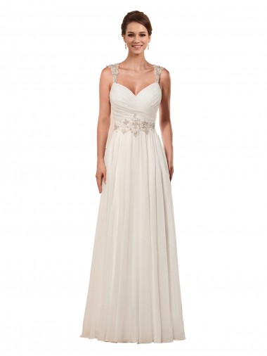 Sweetheart A-Line Chiffon Wedding Dress with Beaded Shoulder Straps