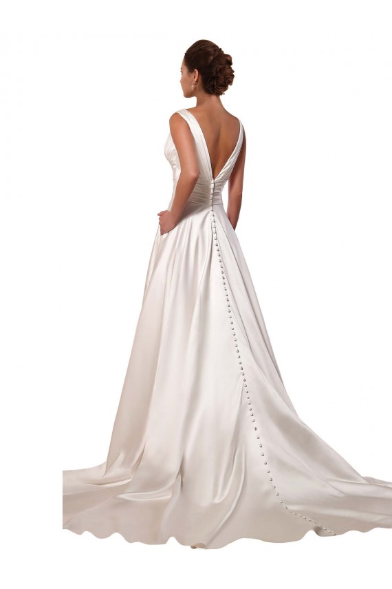 Deep V-Neck A-Line Satin Wedding Dress with Pockets