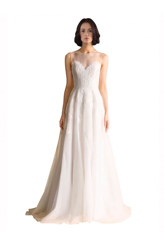 Illusion Neck A-Line Organza Wedding Dress