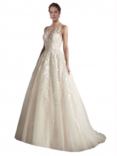 Illusion Neck A-Line Tulle Wedding Dress