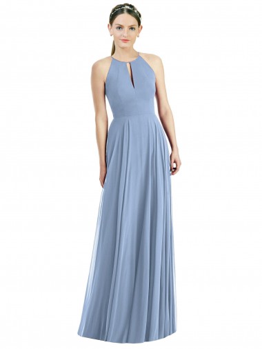 Keyhole Halter Chiffon Maxi Bridesmaid Dress