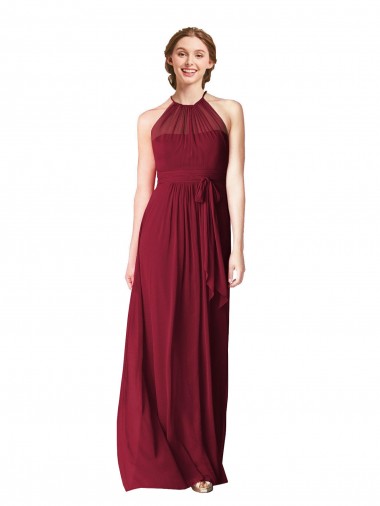 Halter Neck Chiffon Bridesmaid Dress with Shirred Bodice