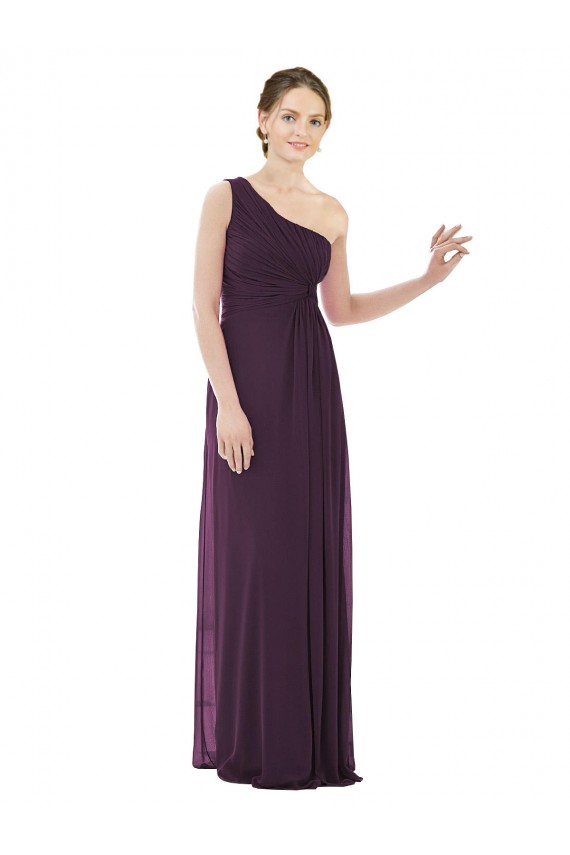 Draped One Shoulder Full Length Chiffon Bridesmaid Dress