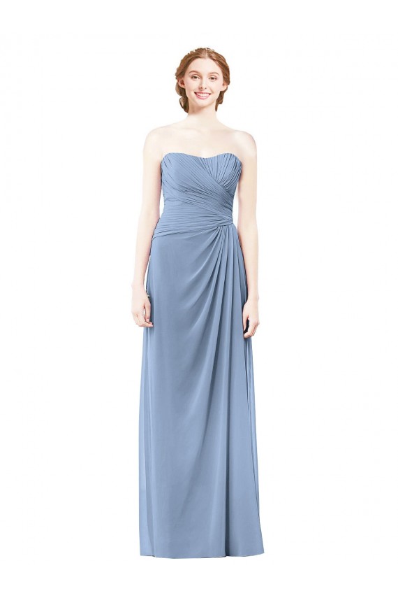 Strapless Long Chiffon Bridesmaid Dress with Sweetheart Neckline