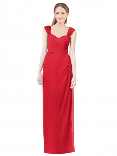 Long Chiffon Bridesmaid Gown with Neckline Straps