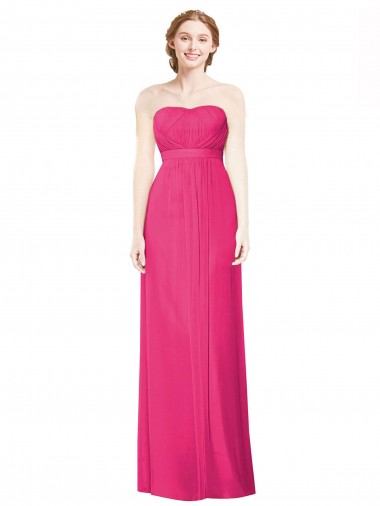 Full Length Strapless Long Chiffon Dress with Waistband