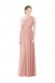 One Shoulder Long Chiffon Bridesmaid Dress with Shirred Waistband