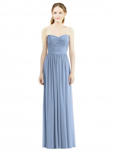 Strapless Long Chiffon Dress with Sweetheart Neckline And Draped Bodice