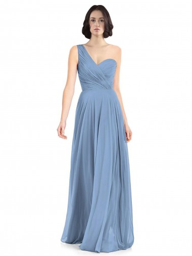 One Shoulder Long Chiffon Bridesmaid Dress with Sweetheart Bodice