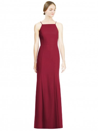 High Square Trumpet Chiffon Bridesmaid Dress with Lace-Up Open Back