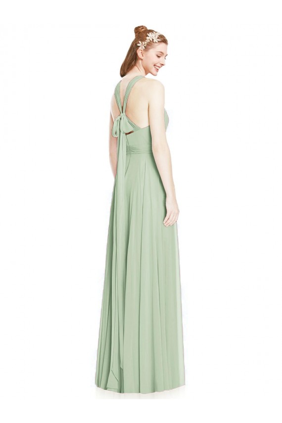 Open Back Halter Chiffon Bridesmaid Dress with Flowy Bow