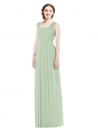 Sleeveless Chiffon Long Bridesmaid Dress with Shoulder Straps