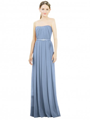 V-Pleat Chiffon Full-Length Strapless Bridesmaid Dress