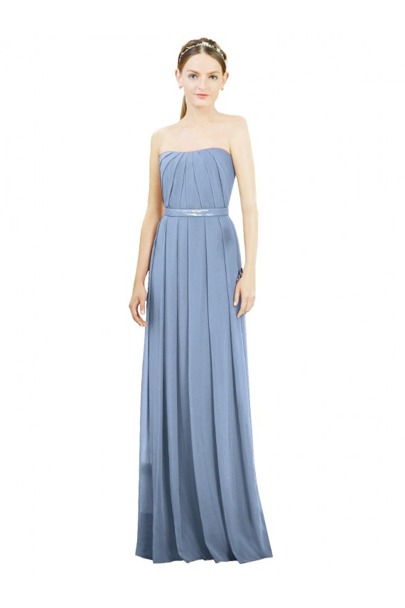 V-Pleat Chiffon Full-Length Strapless Bridesmaid Dress