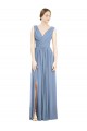 Sleeveless Draped Chiffon Maxi Bridesmaid Dress with Front Slit