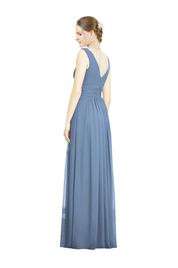 Sleeveless Draped Chiffon Maxi Bridesmaid Dress with Front Slit