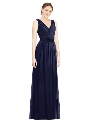 Full-Length V-Neck Lux Chiffon Bridesmaid Dress with V-Back