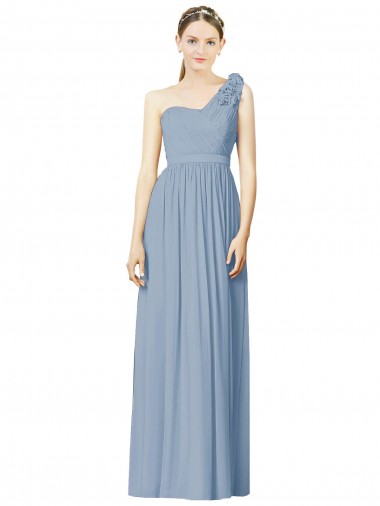 Flower Shoulder Draped One Shoulder Chiffon Bridesmaid Dress