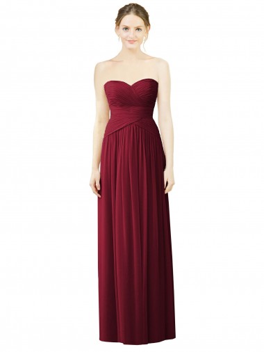 Draped Full Length Strapless Chiffon Bridesmaid Dress