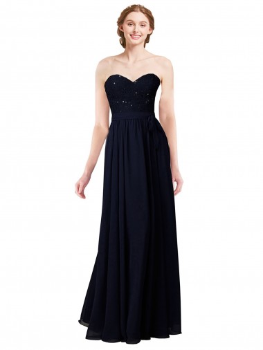 Strapless Chiffon Bridesmaids Dress with a Beaded Lace Sweetheart Bodice