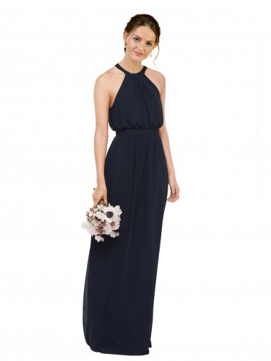 High Halter Neckline Chiffon Bridesmaid Dress with Slim Keyhole Back