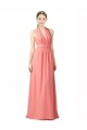 Shirred Bodice Full Length Long Chiffon Bridesmaid Dress