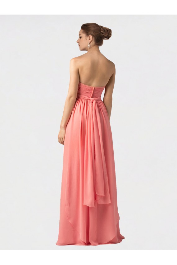 Shirred Bodice Full Length Long Chiffon Bridesmaid Dress