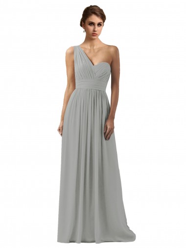 Ruffled One Shoulder Floor Length Long Chiffon Bridesmaid Dress