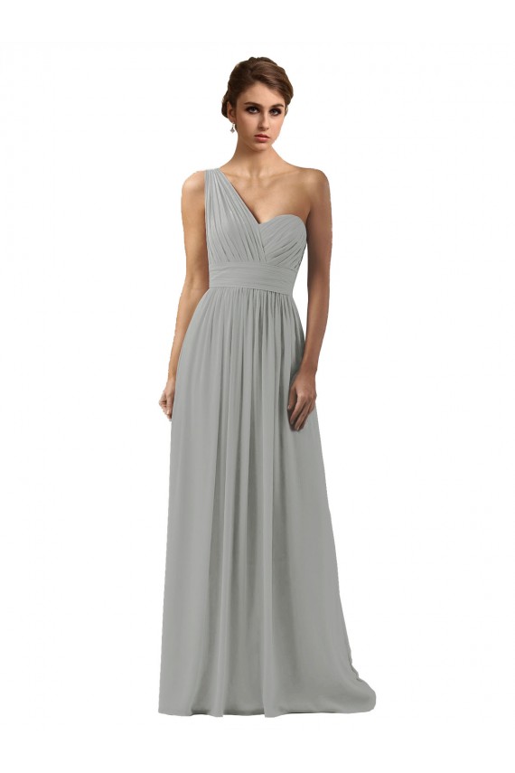 Ruffled One Shoulder Floor Length Long Chiffon Bridesmaid Dress