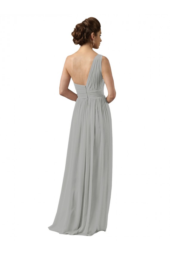 Ruffled One Shoulder Floor Length Long Chiffon Bridesmaid Dress