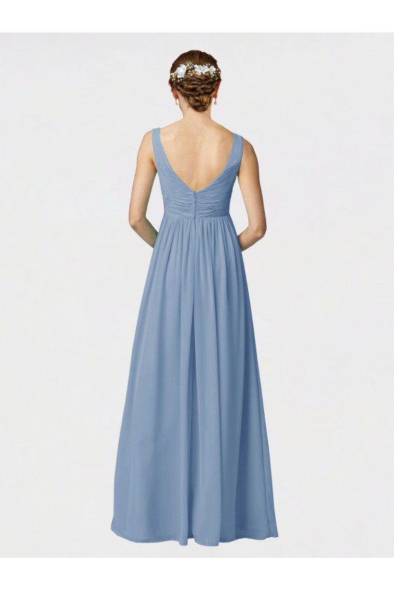 Long Chiffon Bridesmaid Dress with Sweetheart Neckline and Wide Straps