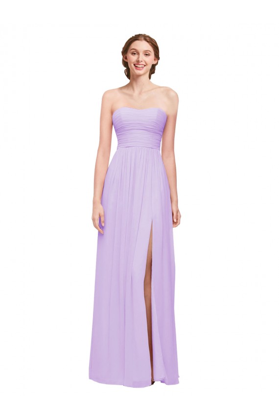 Strapless Mermaid Chiffon Bridesmaid Dress WITH High Side Slit and Ruffles