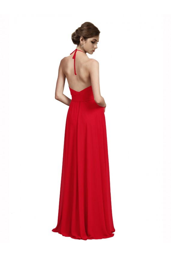 V-Neck Spaghetti Halter Strap Chiffon Bridesmaid Dress