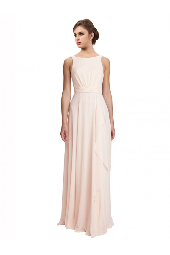 High Neck Chiffon Bridesmaid Dress with Deep V-Back and Cascading Skirt