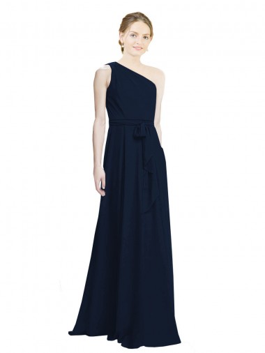 Long Chiffon Bridesmaid Dress with One Shoulder Neckline And Belt