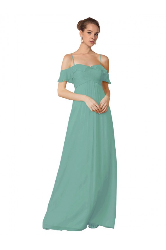 Hand-Ruched Chiffon Bridesmaid Dress with Flutter Sleeves