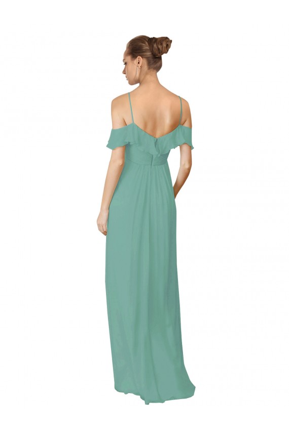 Hand-Ruched Chiffon Bridesmaid Dress with Flutter Sleeves