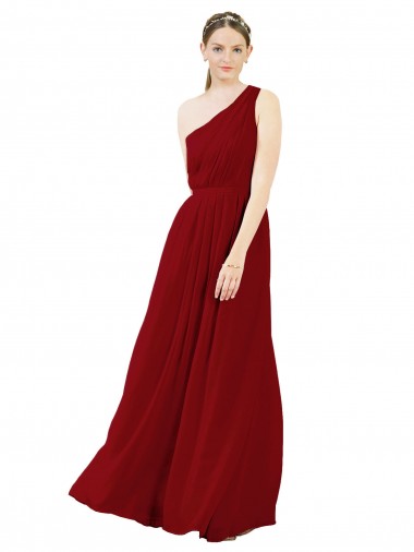 Draped One Shoulder Long Floor Length Chiffon Bridesmaid Dress