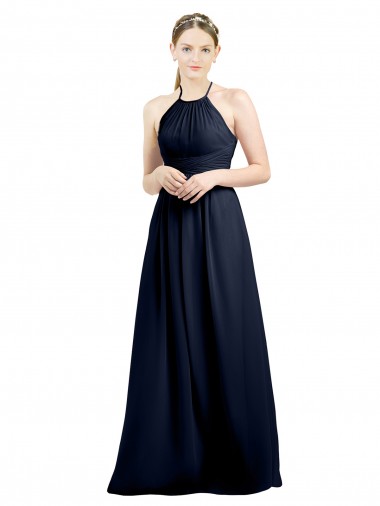 Halter High Neck Long Chiffon Bridesmaid Dress with Open Back