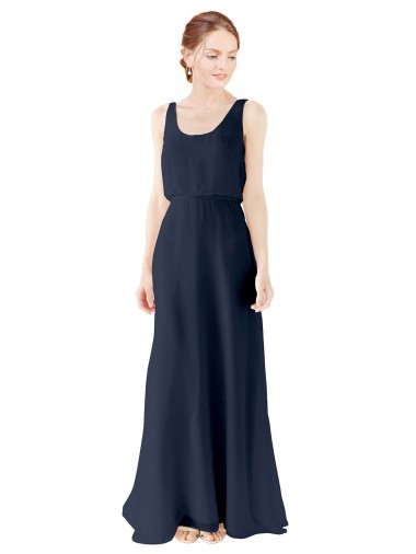 Scoop Neckline Fitted Long Chiffon Bridesmaid Dress Open Back