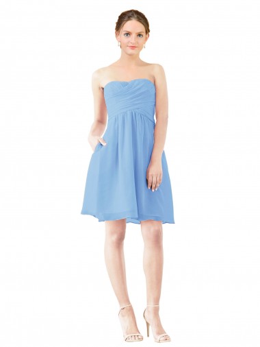 Short Knee Length Chiffon Cocktail Bridesmaid Dress with Twisted Strapless Sweetheart Neckline