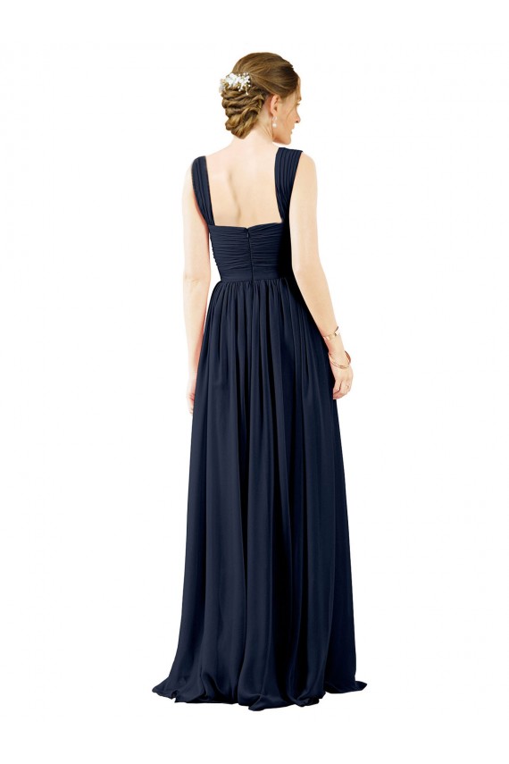 Square Neckline Sexy Open Back Long Chiffon Bridesmaid Dress